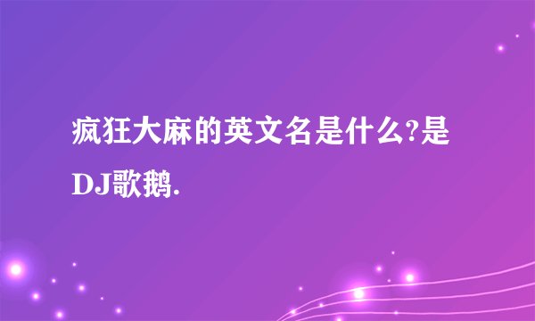 疯狂大麻的英文名是什么?是DJ歌鹅.