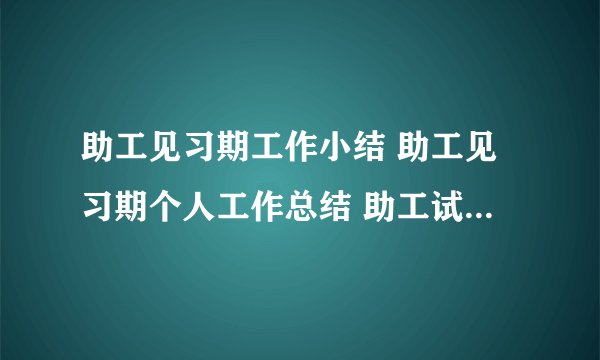 助工见习期工作小结 助工见习期个人工作总结 助工试用期工作小结