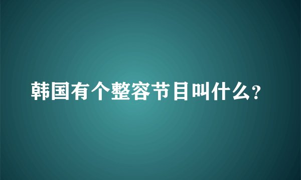 韩国有个整容节目叫什么？