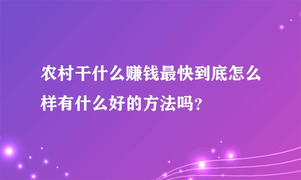 农村干什么赚钱最快到底怎么样有什么好的方法吗？