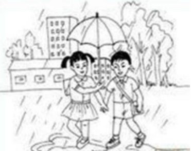 小明和小红一起遮雨伞看图写话