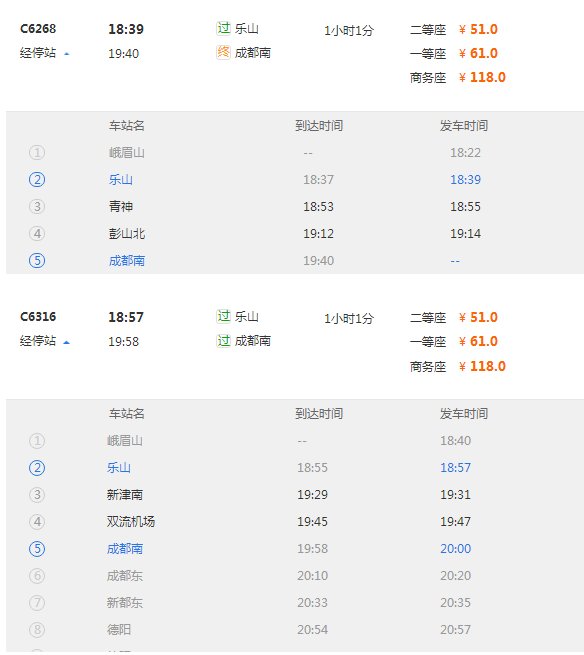 乐山到成都高铁经过哪些站