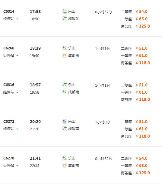 乐山到成都高铁经过哪些站