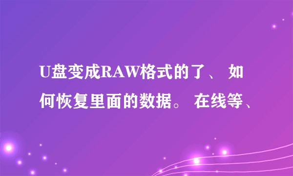 U盘变成RAW格式的了、 如何恢复里面的数据。 在线等、