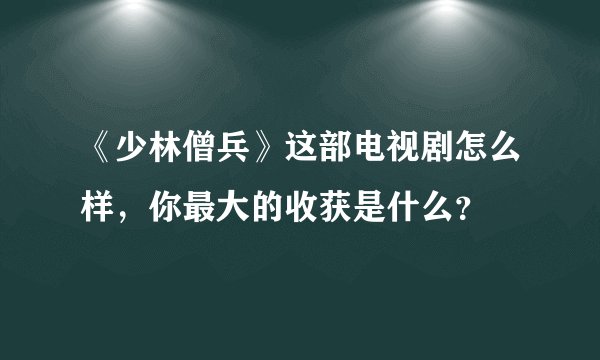 《少林僧兵》这部电视剧怎么样，你最大的收获是什么？