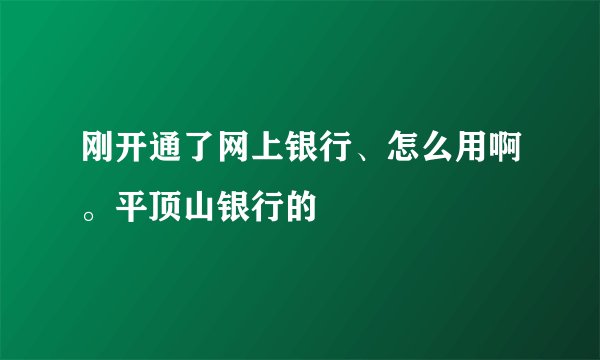 刚开通了网上银行、怎么用啊。平顶山银行的