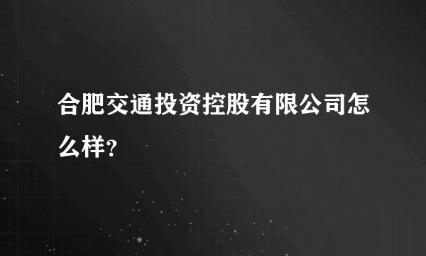 合肥交通投资控股有限公司怎么样？