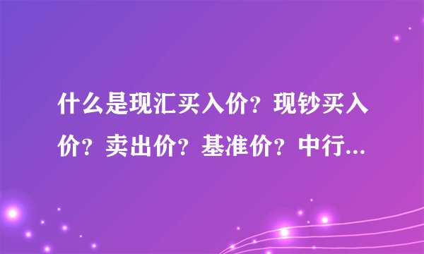 什么是现汇买入价？现钞买入价？卖出价？基准价？中行折算价？这都是什么意思？能说详细点吗？不要复制。