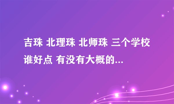 吉珠 北理珠 北师珠 三个学校谁好点 有没有大概的座次== 唉 我北师珠估计上不了 求三个学校排名