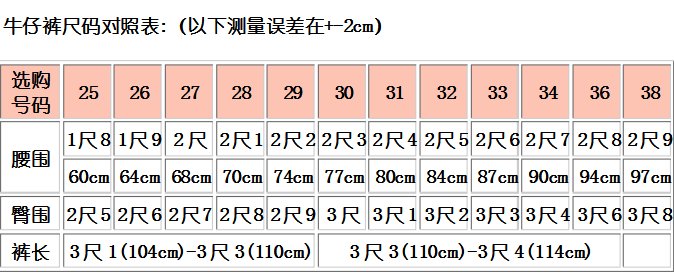 牛仔裤的尺码怎么换算？