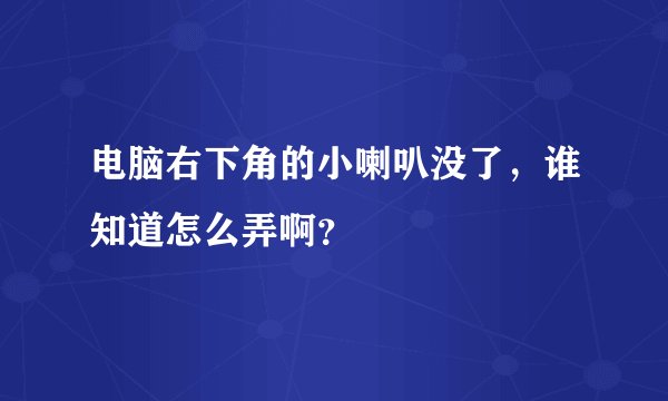 电脑右下角的小喇叭没了，谁知道怎么弄啊？