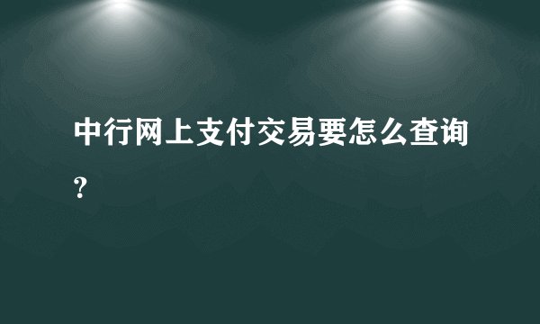 中行网上支付交易要怎么查询？