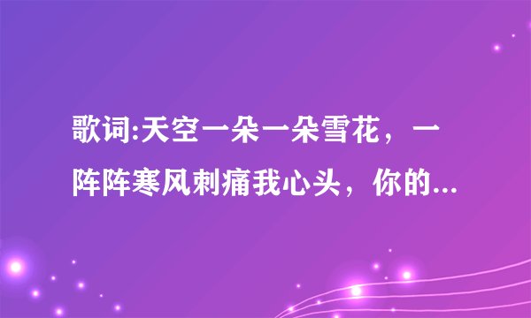 歌词:天空一朵一朵雪花，一阵阵寒风刺痛我心头，你的天真美丽笑容靠在我心头～求歌名是什么？