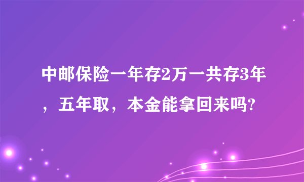 中邮保险一年存2万一共存3年，五年取，本金能拿回来吗?