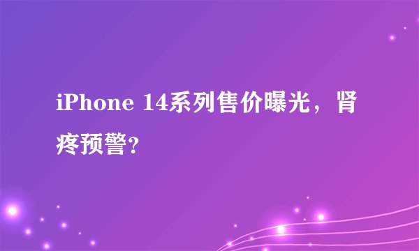 iPhone 14系列售价曝光，肾疼预警？