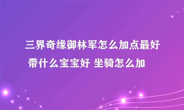 三界奇缘御林军怎么加点最好 带什么宝宝好 坐骑怎么加
