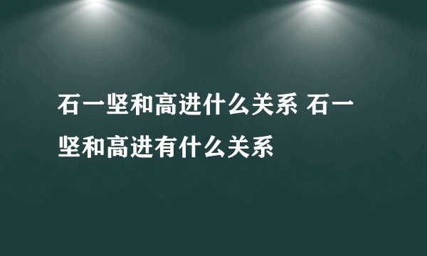 石一坚和高进什么关系 石一坚和高进有什么关系