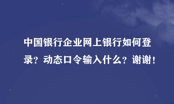 中国银行企业网上银行如何登录？动态口令输入什么？谢谢！