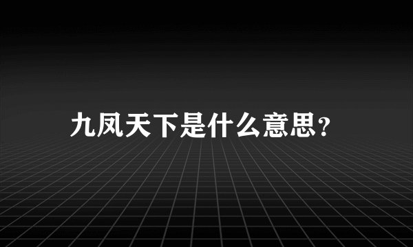 九凤天下是什么意思？