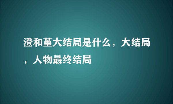 澄和堇大结局是什么，大结局，人物最终结局