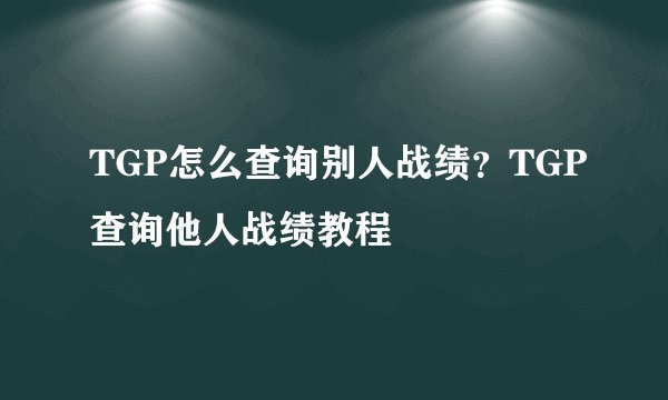 TGP怎么查询别人战绩？TGP查询他人战绩教程