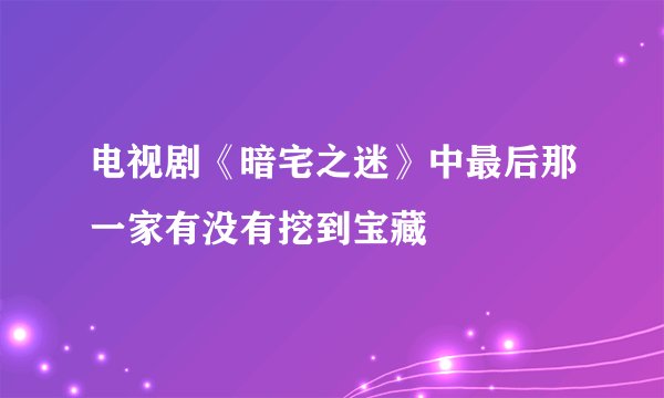 电视剧《暗宅之迷》中最后那一家有没有挖到宝藏