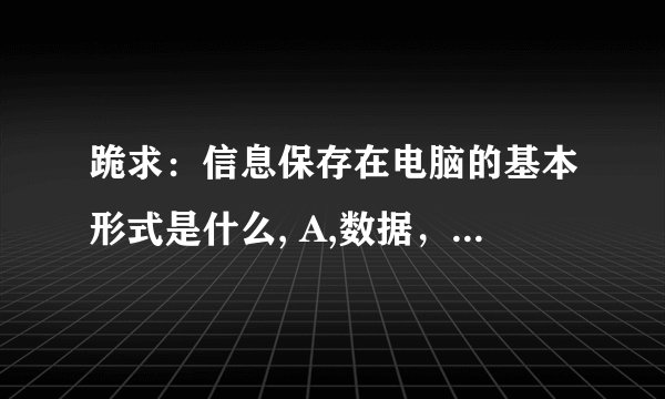 跪求：信息保存在电脑的基本形式是什么, A,数据，B。代码，C。文件，D.符号 求助！！