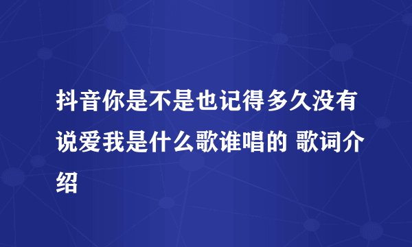 抖音你是不是也记得多久没有说爱我是什么歌谁唱的 歌词介绍