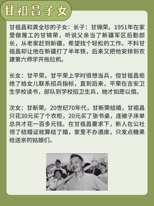 甘祖昌有几个子女？分别叫什么名字？