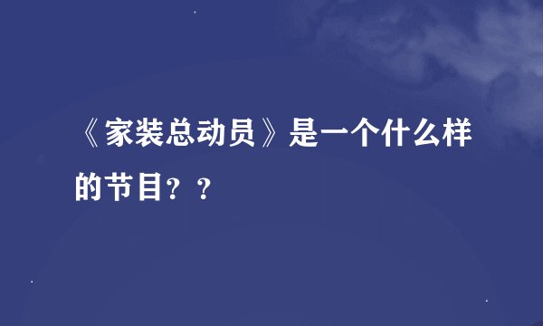《家装总动员》是一个什么样的节目？？