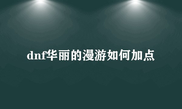 dnf华丽的漫游如何加点