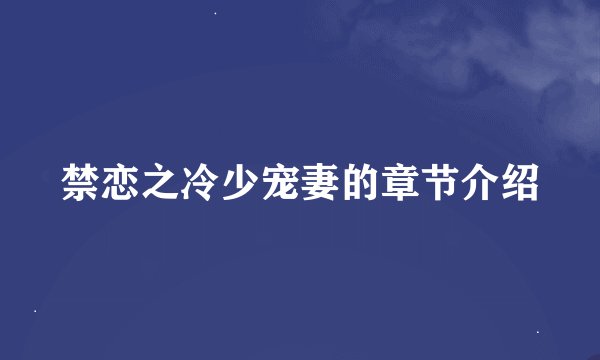 禁恋之冷少宠妻的章节介绍