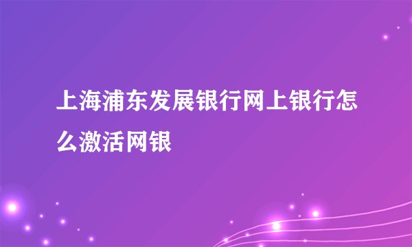 上海浦东发展银行网上银行怎么激活网银