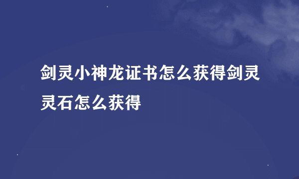 剑灵小神龙证书怎么获得剑灵灵石怎么获得