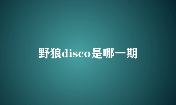 野狼disco是哪一期