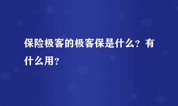 保险极客的极客保是什么？有什么用？