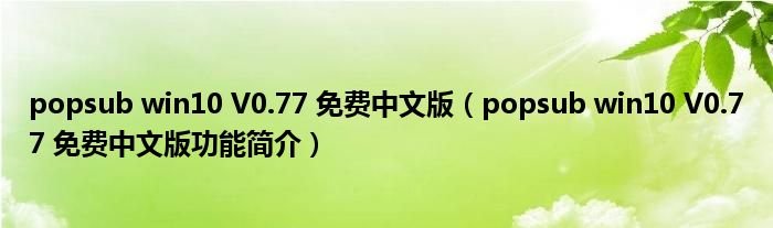 popsubwin10V077免费中文版popsubwin10V077免费中文版功能简介