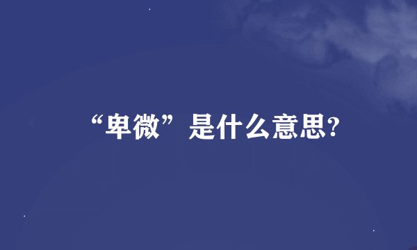 “卑微”是什么意思?