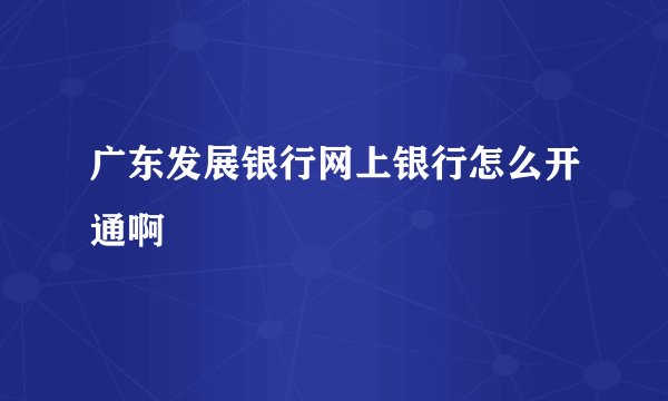 广东发展银行网上银行怎么开通啊