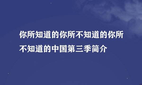 你所知道的你所不知道的你所不知道的中国第三季简介