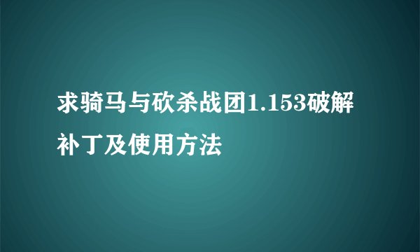 求骑马与砍杀战团1.153破解补丁及使用方法
