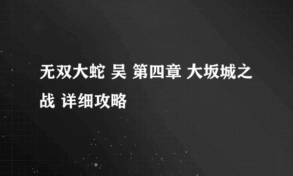 无双大蛇 吴 第四章 大坂城之战 详细攻略