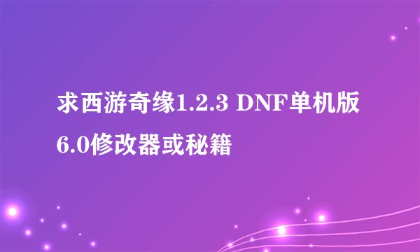 求西游奇缘1.2.3 DNF单机版6.0修改器或秘籍