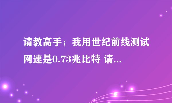 请教高手；我用世纪前线测试网速是0.73兆比特 请问网速有问题吗？