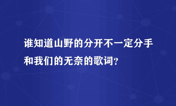 谁知道山野的分开不一定分手和我们的无奈的歌词？