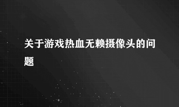 关于游戏热血无赖摄像头的问题