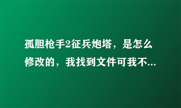 孤胆枪手2征兵炮塔，是怎么修改的，我找到文件可我不懂怎么修改，在哪里加0或者不加 成功就采纳。
