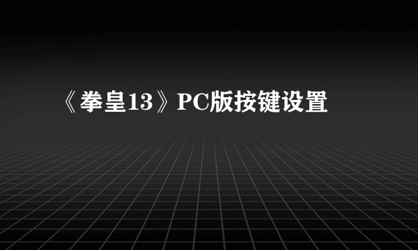 《拳皇13》PC版按键设置