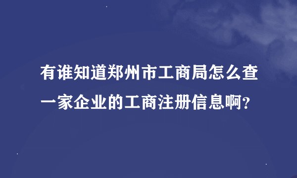 有谁知道郑州市工商局怎么查一家企业的工商注册信息啊？