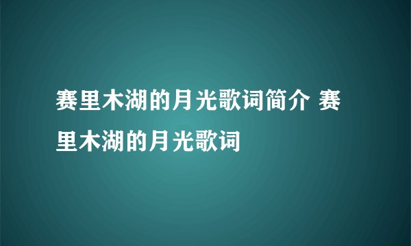 赛里木湖的月光歌词简介 赛里木湖的月光歌词